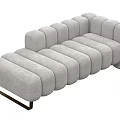 Light Gray Chaise Lounge With Rounded Modular Design And Dark Wooden Legs