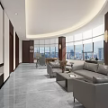 Modern Office Interior Design With Large Windows City View And Gray Sofas 3d model
