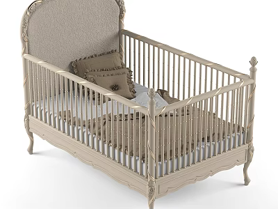 Elegant Vintage Baby Crib With Soft Headboard And Bedding 3d model