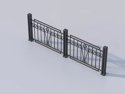 Ornamental Metal Railing With Decorative Panel Design And Black Posts For Safety Use 3d model