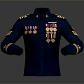 Dark Blue Military Uniform With Gold Shoulder Epaulettes Medals And Arm Patches