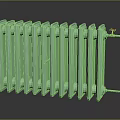 Green Cast Iron Radiator With Red Valves And Multiple Heat Fins On Dark Background