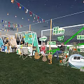 Vibrant Commercial Street Evening With White Noise Music Festival Tents String Lights And Outdoor Performances