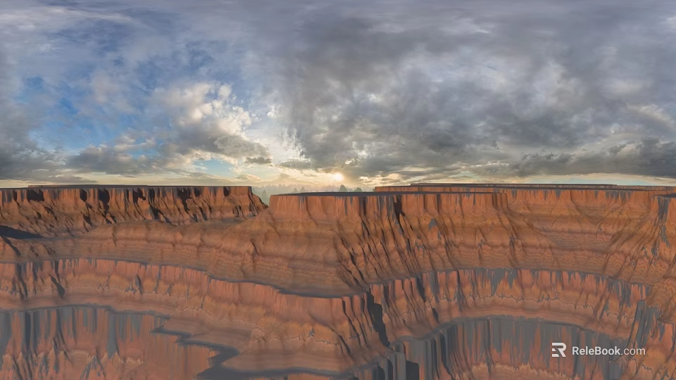 Layered Red Rock Canyon Landscape With Dramatic Sky And Clouds 3d model 