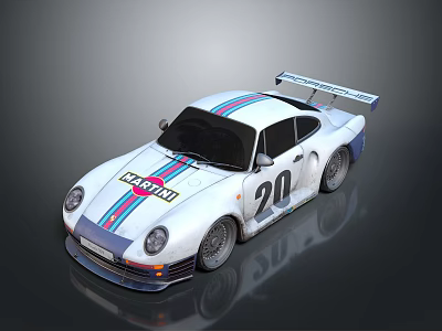 Classic White Racing Car With Martini Logo Number 20 And Rear Spoiler 3d model