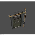 Black Metal Storage Cabinet With Brass Pipe Accents And Grille Door Design