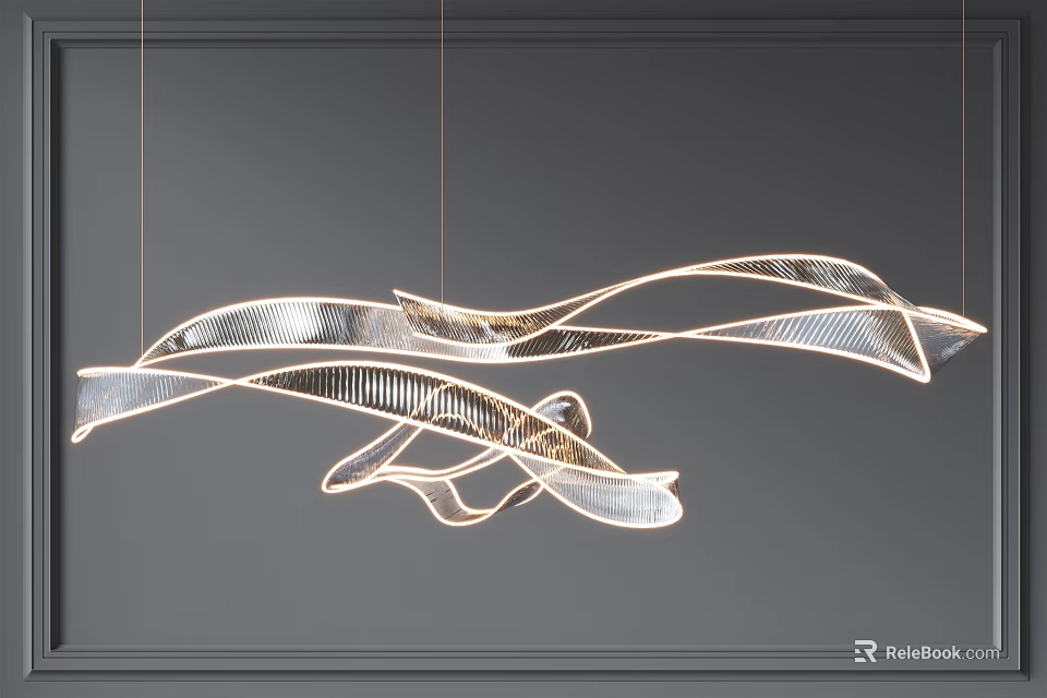 Modern Unique Chandelier with Sleek Curved Metallic Lines for Contemporary Interior Design 3d model 