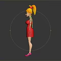 Game Movie Character With Yellow Hair In Red Dress Pink Shoes And Green Necklace