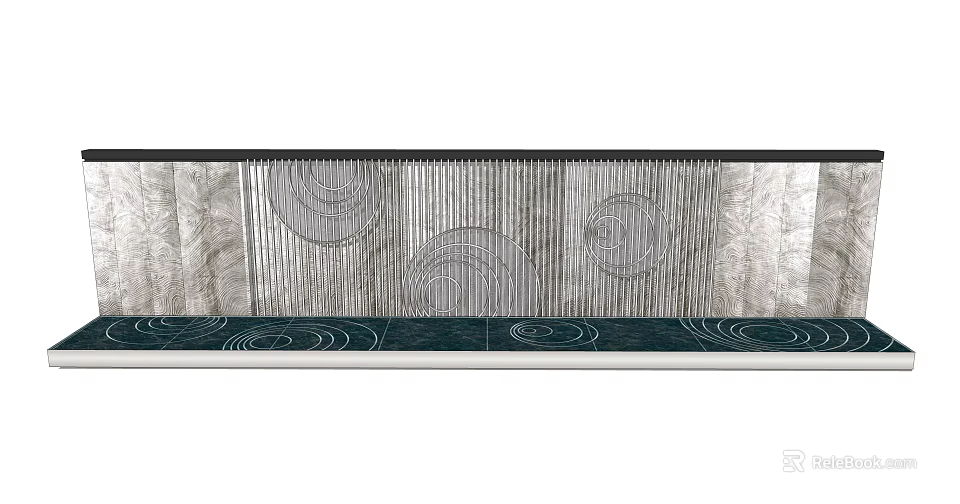 Feature Wall Design With Silver Metal Panels Circular Patterns Vertical Lines And Green Accent Trim 3d model