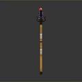 Unique Decorative Weapon With Orange Long Handle Black Red Top And Spiral Design