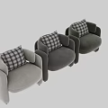 Modern Beige Lounge Chair With Plaid Cushion And Rounded Armrests Design