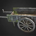 Vintage Wooden Cart With Mossy Surface And Large Spoked Wheel Design