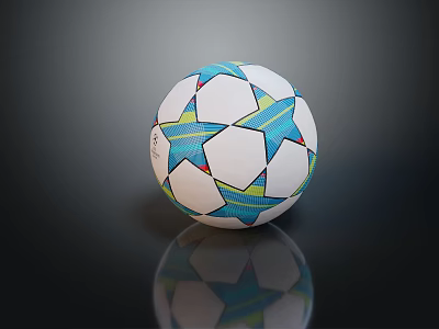 Premium Soccer Ball with White Base and Blue Green Star Pattern for Sports Activities 3d model