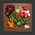 Fresh Colorful Vegetables on Wooden Cutting Board with Beets Avocado Radishes and Bell Peppers