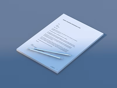 Notice Concerning Employment Contract Document With Two Pens On White Paper Blue Background 3d model