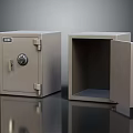 Two ROCK Safes With Closed Locked Door And Open Empty Interior On Dark Reflective Surface 3d model