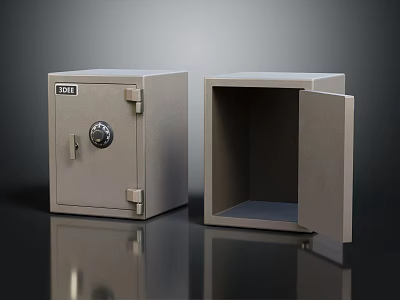 Two ROCK Safes With Closed Locked Door And Open Empty Interior On Dark Reflective Surface 3d model