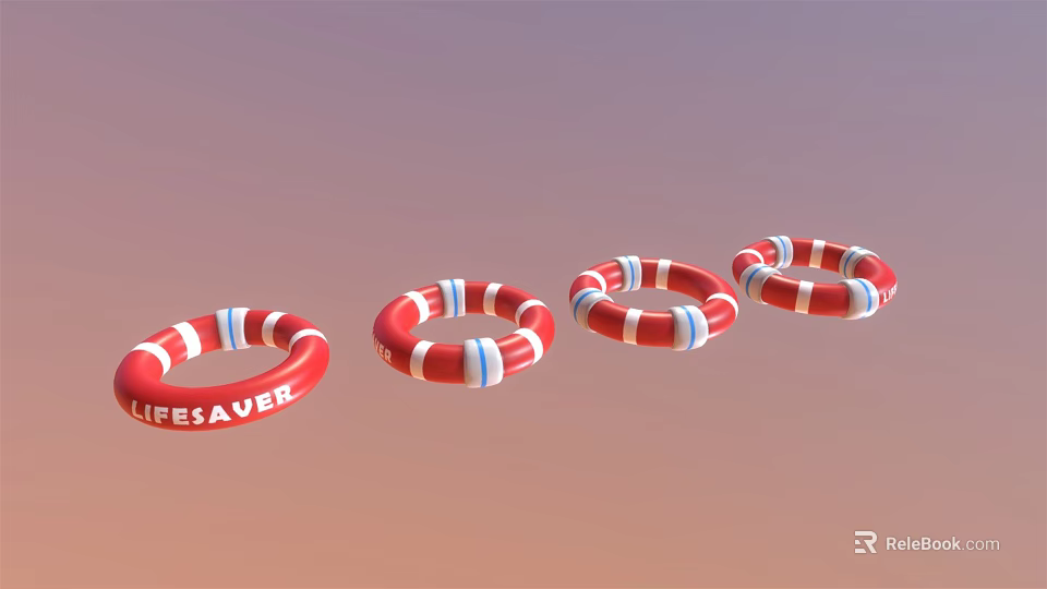 Red And White Lifesaver Rings As Essential Water Sports Sporting Equipment 3d model 