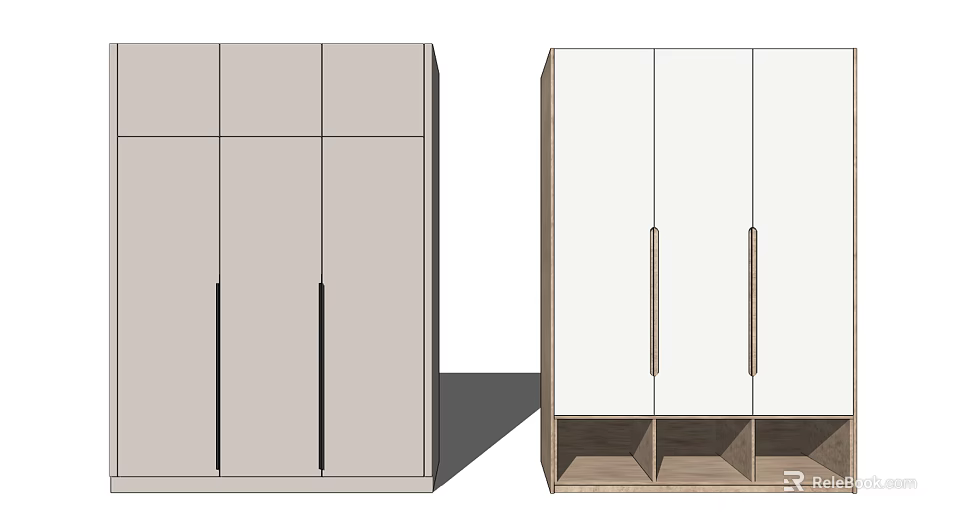 Modern Wardrobe Design With Light Gray Glass Doors Black And Wooden Handles And Open Storage 3d model 