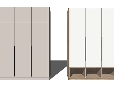 Modern Wardrobe Design With Light Gray Glass Doors Black And Wooden Handles And Open Storage 3d model