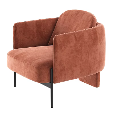 Modern Brown Velvet Single Sofa With Curved Arms And Black Metal Legs Design 3d model