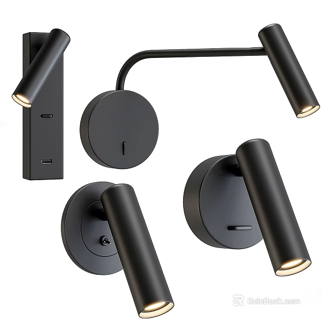 Modern Black Wall Lamps Featuring Sleek Design And Adjustable Arms 3d model