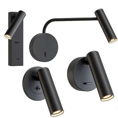 Modern Black Wall Lamps Featuring Sleek Design And Adjustable Arms 3d model