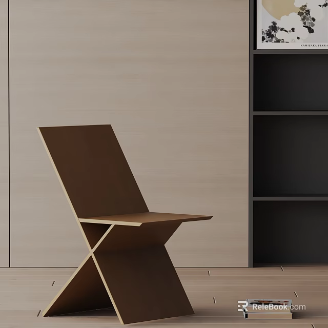 Modern Dining Chair With X Shaped Wooden Base In Minimalist Interior 3d model 