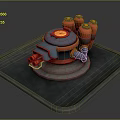 Futuristic Weapon Turret With Red Cylindrical Components And Yellow Circular Top On Square Platform
