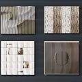 Modern Wall Decor Featuring Geometric Patterns Striped Square Panels And Neutral Metallic Tones 3d model