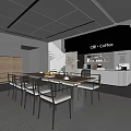 Modern Cafe Interior Design With Counter Coffee Machine Table Chairs Staircase And Decorations 3d model