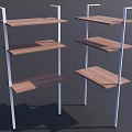 Modern Display Shelves with Wooden Shelves White Metal Frames Multiple Tiers and Two Units