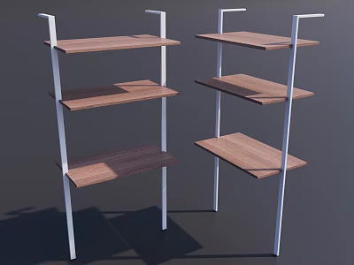 Modern Display Shelves with Wooden Shelves White Metal Frames Multiple Tiers and Two Units 3d model