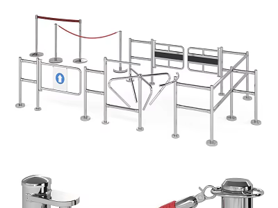 Public Facility Queue Management System With Metal Barriers Turnstile And Directional Signs 3d model