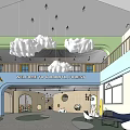 Kindergarten Interior With Cloud Pendant Lights Colorful Walls And Giraffe Decoration