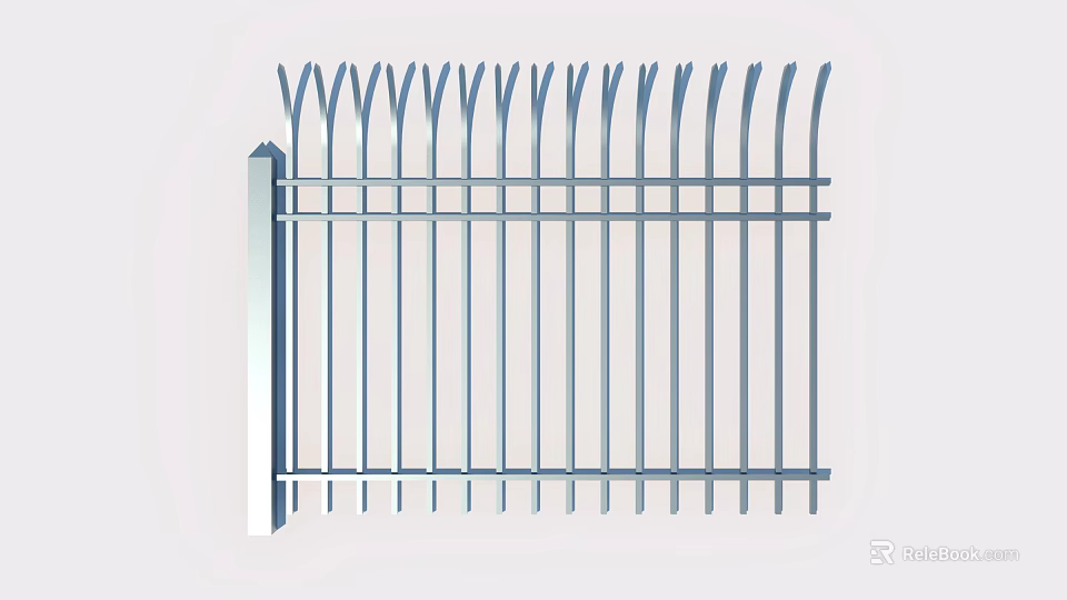 Modern Metal Fence With Vertical Bars And Decorative Top Design For Outdoor Use 3d model 