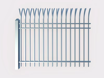 Modern Metal Fence With Vertical Bars And Decorative Top Design For Outdoor Use 3d model