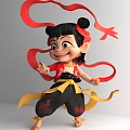 Cartoon Man In Black And Yellow Outfit Holding Red Ribbons On White Background