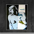 Abstract Female Figure Portrait Painting With Split Composition Blue White Tones Cloud Fish