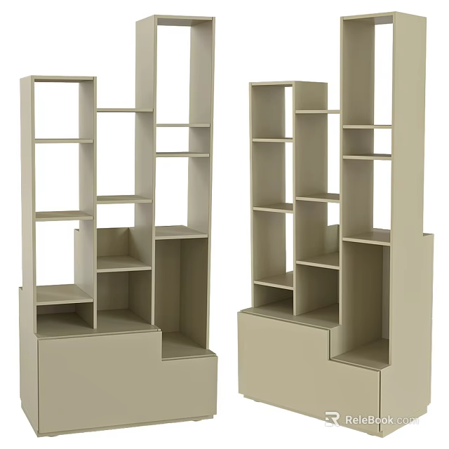 Modern Bookcase Interior Design With Open Shelves Various Sizes And Storage Compartments 3d model