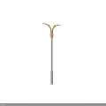 Modern Outdoor Light With Gray Lamp Post Two Light Arms And Pink Decorative Middle Design
