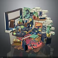 Colorful 3D Creative Room Interior With Keyboard Table Chair Poster And Plants