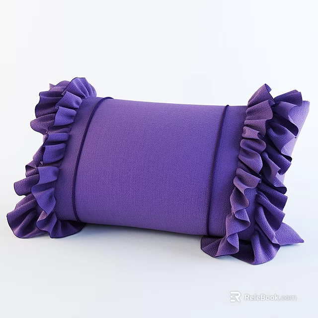 Purple Cylindrical Pillow With Ruffled Edges And Soft Decorative Fabric 3d model 