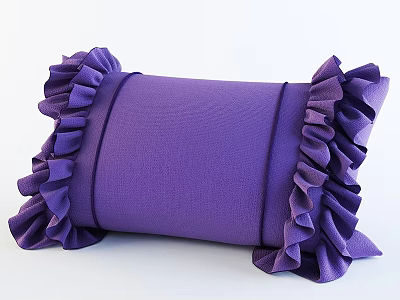 Purple Cylindrical Pillow With Ruffled Edges And Soft Decorative Fabric 3d model