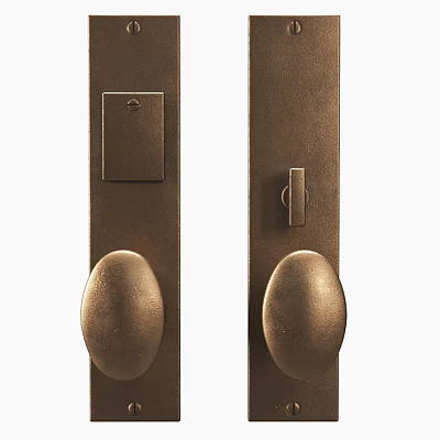 Vintage Brass Door Handles With Rectangular Panel And Lock Mechanism 3d model