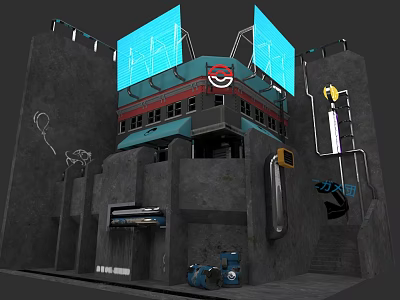 Future Architecture Design With Blue Screens Modern Structure And Mechanical Elements 3d model