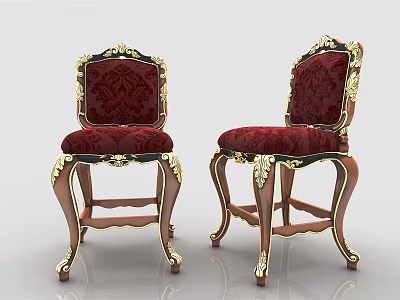 Classic European Style Dining Chairs With Red Velvet Seats And Gold Carved Details 3d model