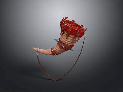 Red And Beige Horn Shaped Household Decor With Leather Strap And Woven Details 3d model