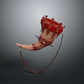 Red And Beige Horn Shaped Household Decor With Leather Strap And Woven Details