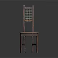 Wooden Casual Chair With Grid Pattern Backrest And Square Seat Design